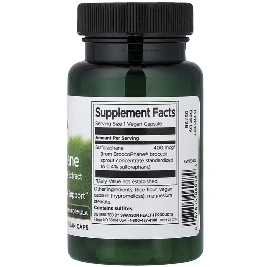 Сульфорафан из экстракта брокколи, 400 мкг, Sulforaphane from Broccoli Sprout Extract, Swanson, 60 веганских капсул: цены и характеристики
