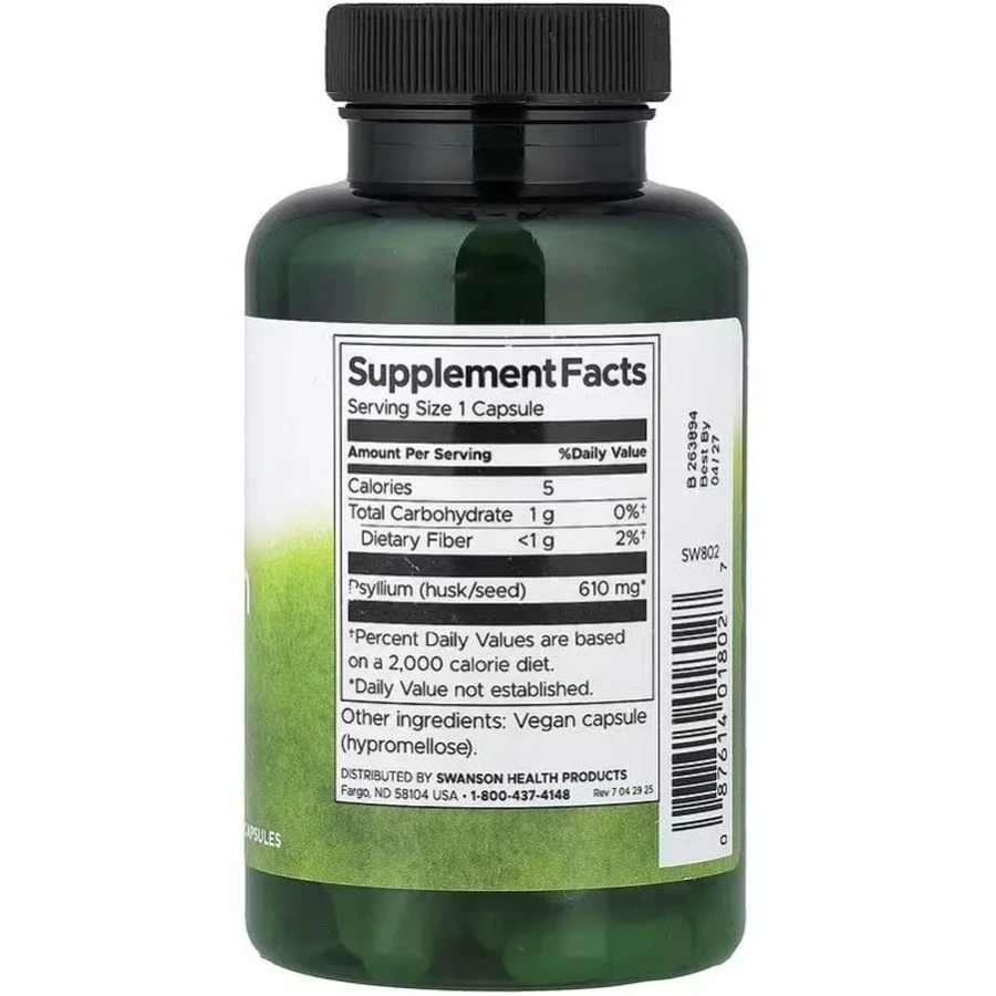 Лушпиння насіння подорожника, 610 мг, Psyllium Husks, Swanson, 100 веганських капсул: ціни та характеристики