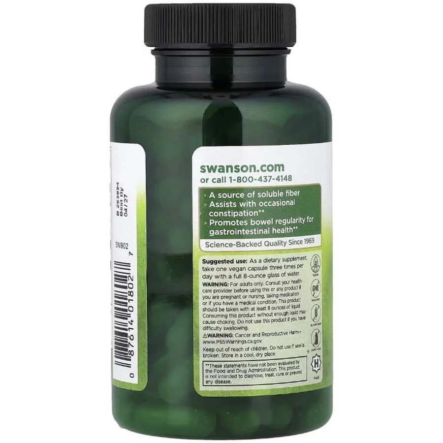 Лушпиння насіння подорожника, 610 мг, Psyllium Husks, Swanson, 100 веганських капсул: ціни та характеристики