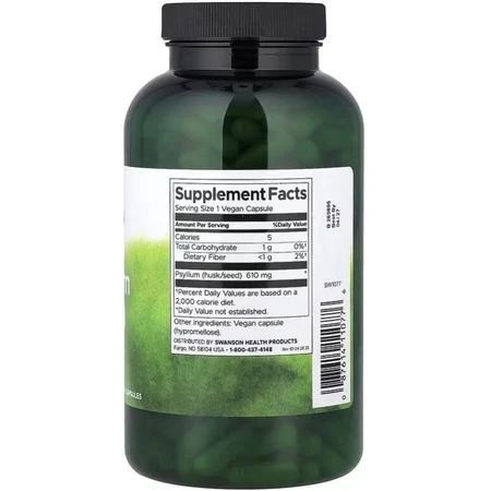 Шелуха семян подорожника, 610 мг, Psyllium Husks, Swanson, 300 веганских капсул: цены и характеристики