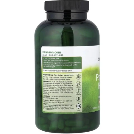Шелуха семян подорожника, 610 мг, Psyllium Husks, Swanson, 300 веганских капсул: цены и характеристики