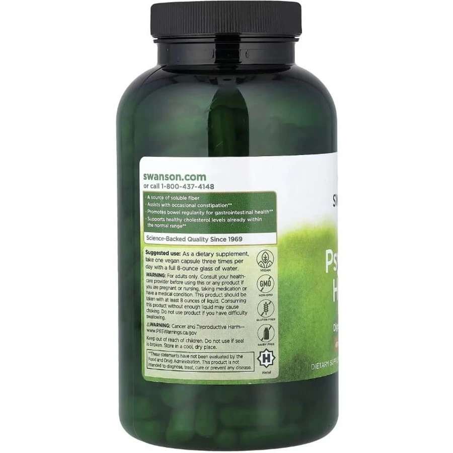 Шелуха семян подорожника, 610 мг, Psyllium Husks, Swanson, 300 веганских капсул: цены и характеристики