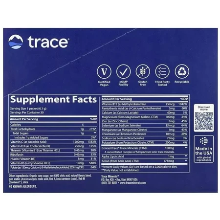 Електроліти, апельсиновий смак, Power Pak, Trace, 30 пакетів по 6 г: ціни та характеристики