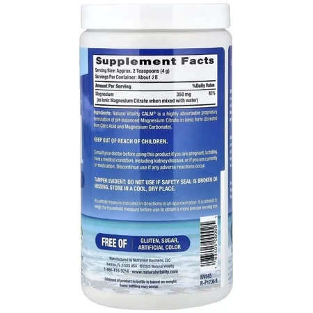 Магний в порошке, 350 мг, без ароматизаторов, CALM, Magnesium Supplement, Natural Vitality, 113 г: цены и характеристики