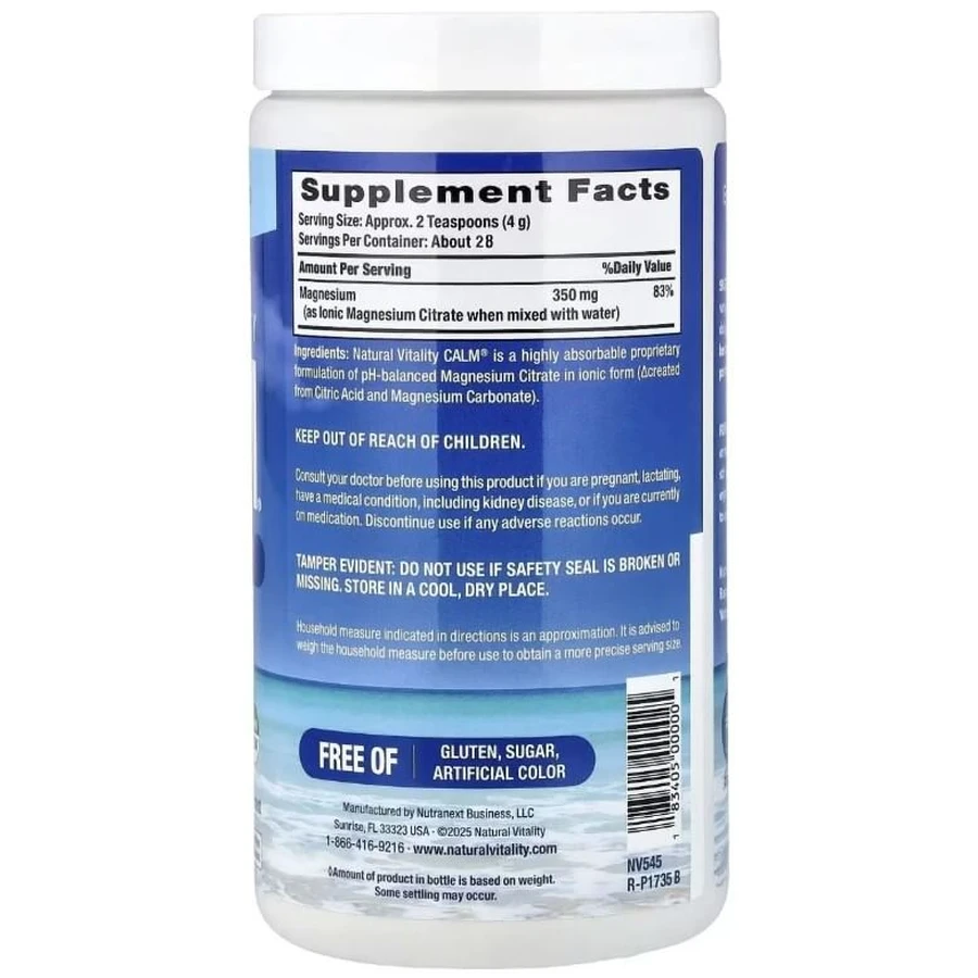 Магний в порошке, 350 мг, без ароматизаторов, CALM, Magnesium Supplement, Natural Vitality, 113 г: цены и характеристики