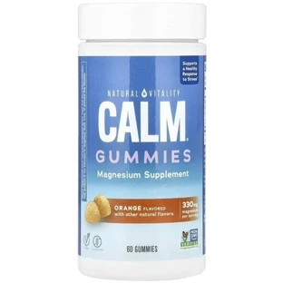 Цитрат Магния, 330 мг, вкус апельсина, CALM, Magnesium Supplement, Natural Vitality, 60 жевательных конфет