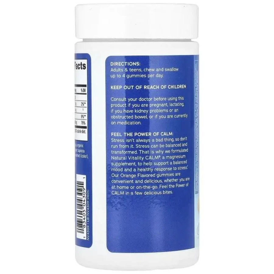 Цитрат Магния, 330 мг, вкус апельсина, CALM, Magnesium Supplement, Natural Vitality, 60 жевательных конфет: цены и характеристики