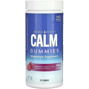Цитрат Магнію, 330 мг, смак малина лимон, CALM, Magnesium Supplement, Natural Vitality, 120 жувальних цукерок
