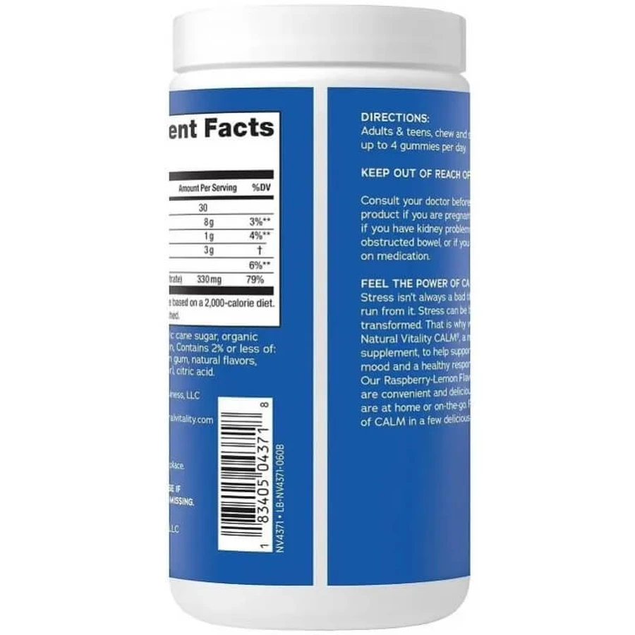 Цитрат Магнію, 330 мг, смак малина лимон, CALM, Magnesium Supplement, Natural Vitality, 60 жувальних цукерок: ціни та характеристики