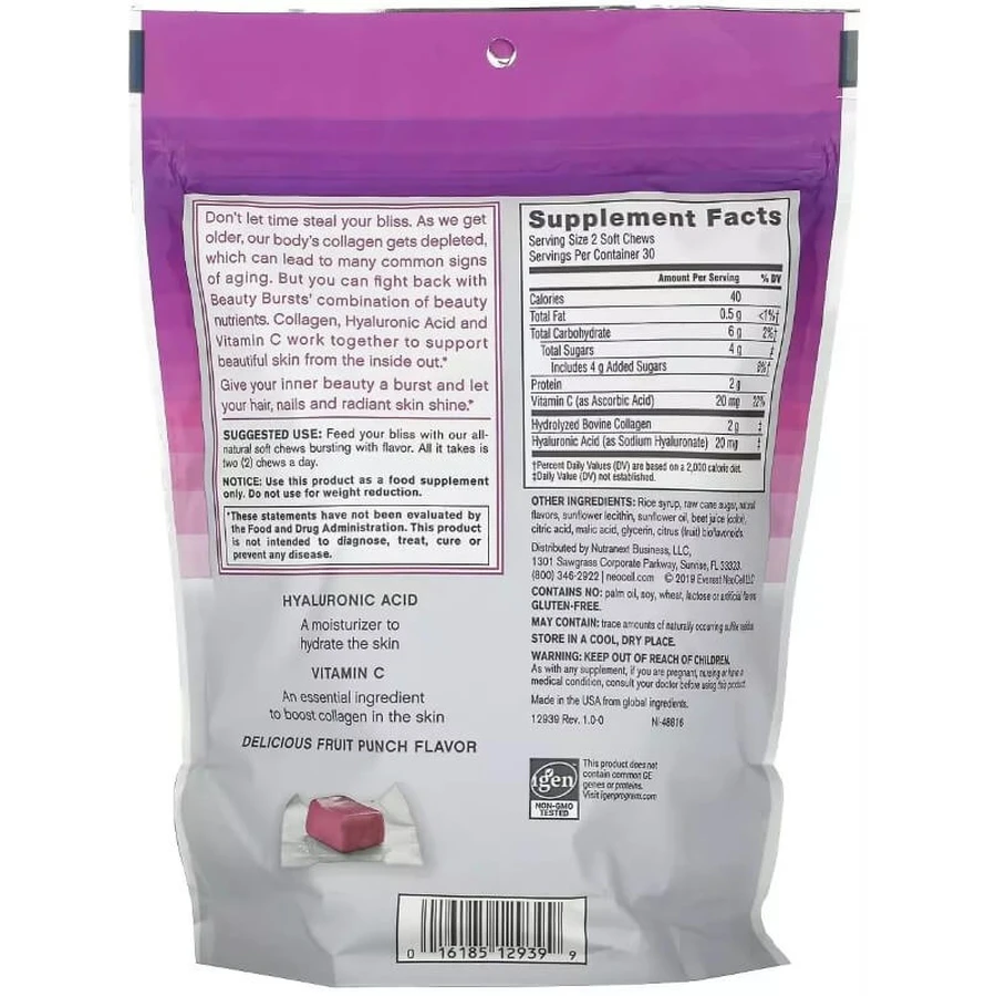 Колаген Сплеск Краси, 1 г, смак фруктового пуншу, Collagen, Beauty Bursts, NeoCell, 60 жувальних таблеток: ціни та характеристики