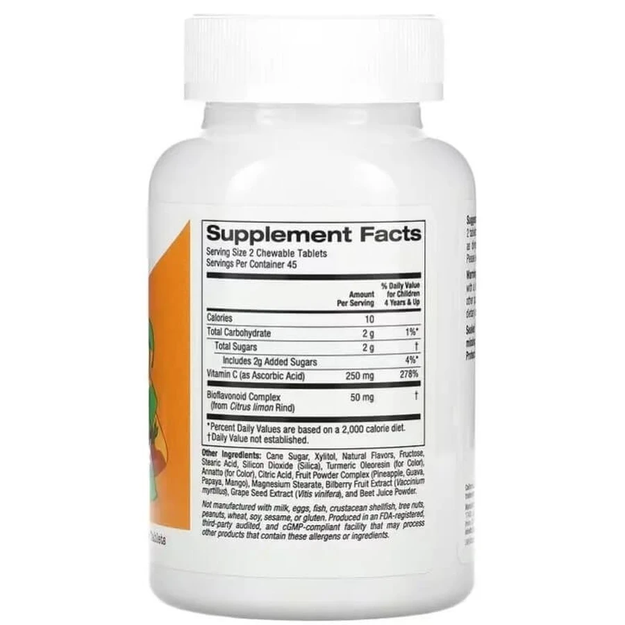 Вітамін C з біофлавоноїдами для дітей, смак апельсину, Vitamin C with Bioflavonoid Complex for Children, California Gold Nutrition, 90 жувальних таблеток: ціни та характеристики