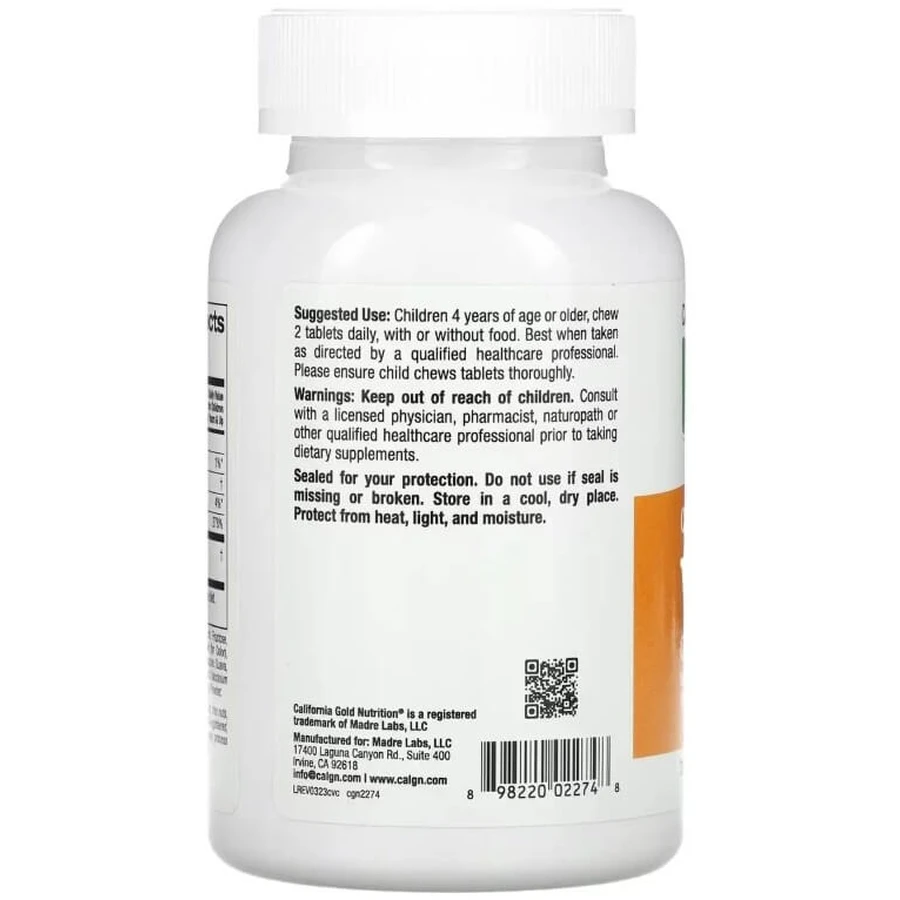 Вітамін C з біофлавоноїдами для дітей, смак апельсину, Vitamin C with Bioflavonoid Complex for Children, California Gold Nutrition, 90 жувальних таблеток: ціни та характеристики