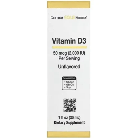 Вітамін D3 у краплях, 50 мкг (2000 МО), без смаку, Vitamin D3, California Gold Nutrition, 30 мл: ціни та характеристики