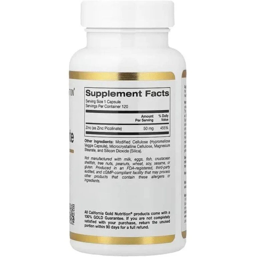 Цинк пиколинат, 50 мг, Zinc Picolinate, California Gold Nutrition, 120 вегетарианских капсул: цены и характеристики