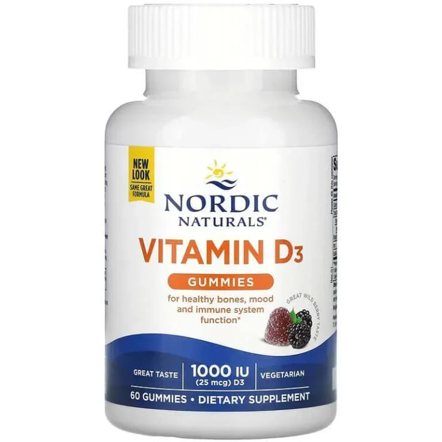 Вітамін D3, 25 мкг (1000 МО), смак ягід, Vitamin D3, Nordic Naturals, 60 жувальних цукерок: ціни та характеристики