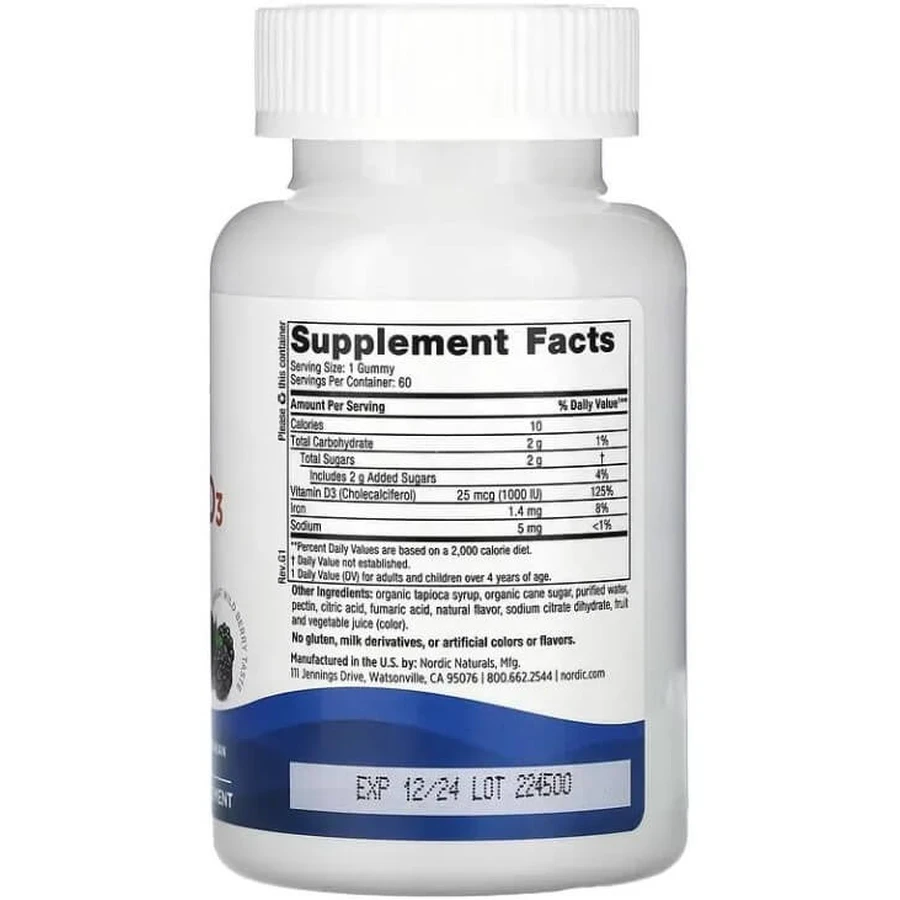 Вітамін D3, 25 мкг (1000 МО), смак ягід, Vitamin D3, Nordic Naturals, 60 жувальних цукерок: ціни та характеристики
