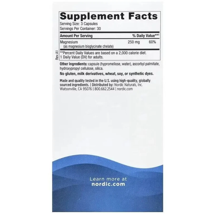 Магний глицинат, 250 мг на порцию, Magnesium Glycinate, Nordic Naturals, 90 капсул: цены и характеристики