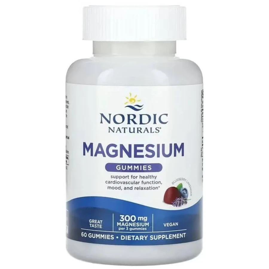 Магній, 300 мг на порцію, смак чорниці та лаванди, Magnesium, Nordic Naturals, 60 жувальних цукерок: ціни та характеристики