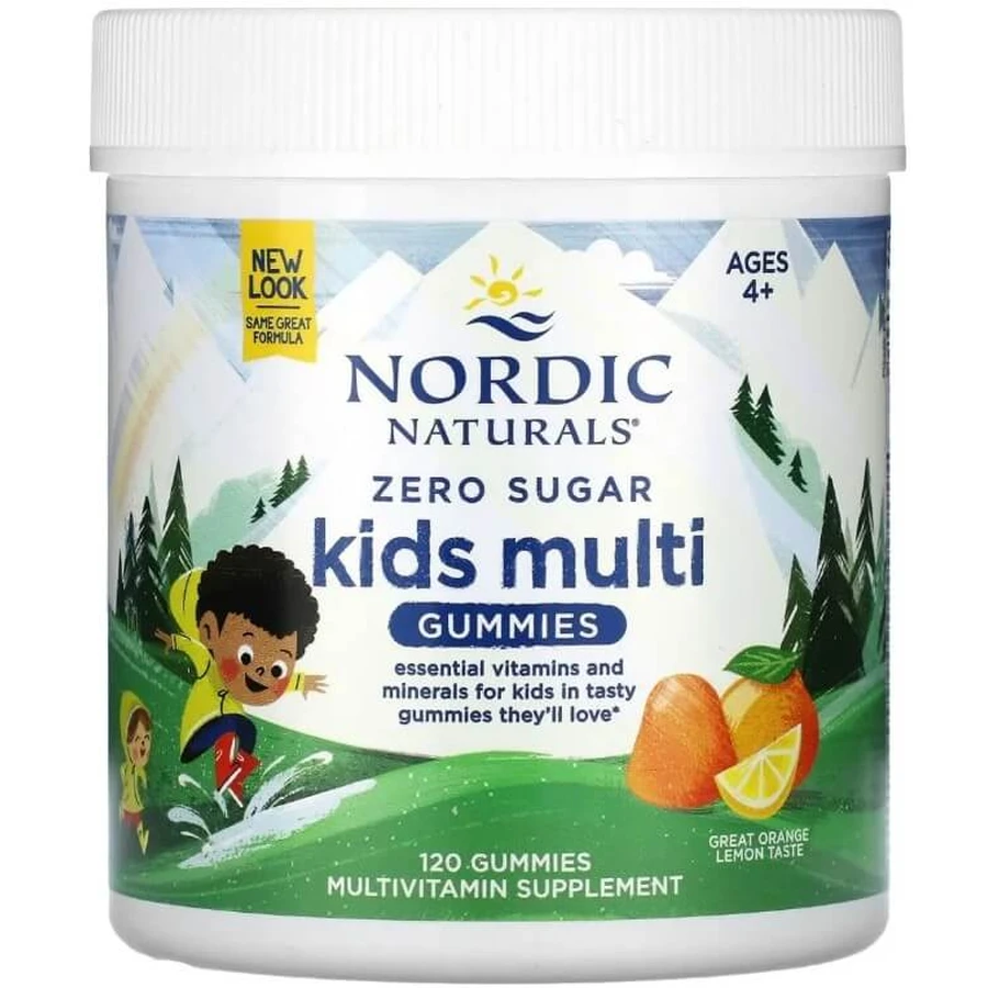 Мультивітаміни для дітей без цукру, смак апельсин та лимон, Zero Sugar Kids Multi Gummies, Ages 4+, Nordic Naturals, 120 жувальних таблеток: ціни та характеристики