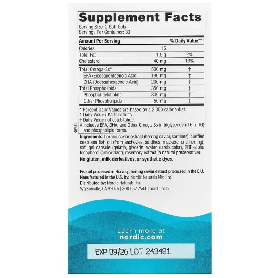 Омега-3 з фосфоліпідами, Omega-3™ Phospholipids, Nordic Naturals, 60 гелевих капсул: ціни та характеристики