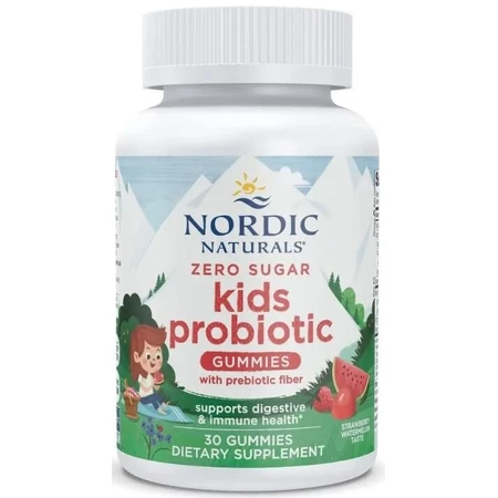 Пробіотики для дітей без цукру, смак полуниці та кавуна, Zero Sugar Kids Probiotic Gummies, Nordic Naturals, 30 жувальних таблеток: ціни та характеристики