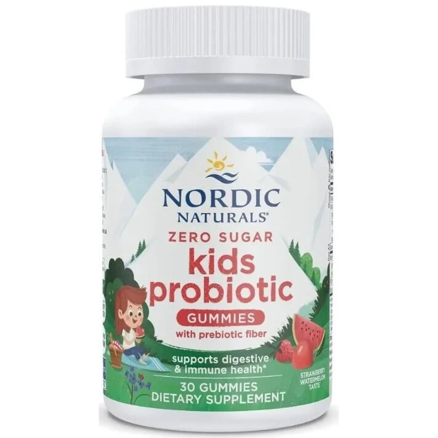 Пробіотики для дітей без цукру, смак полуниці та кавуна, Zero Sugar Kids Probiotic Gummies, Nordic Naturals, 30 жувальних таблеток: ціни та характеристики