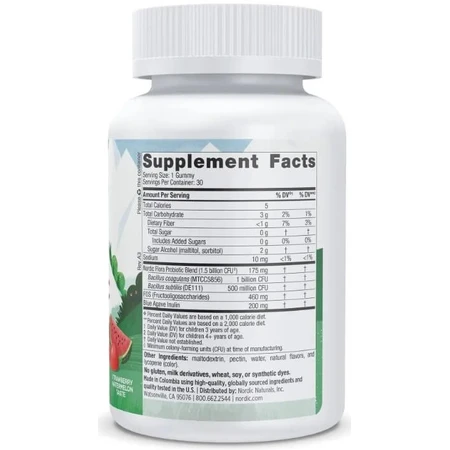 Пробіотики для дітей без цукру, смак полуниці та кавуна, Zero Sugar Kids Probiotic Gummies, Nordic Naturals, 30 жувальних таблеток: ціни та характеристики
