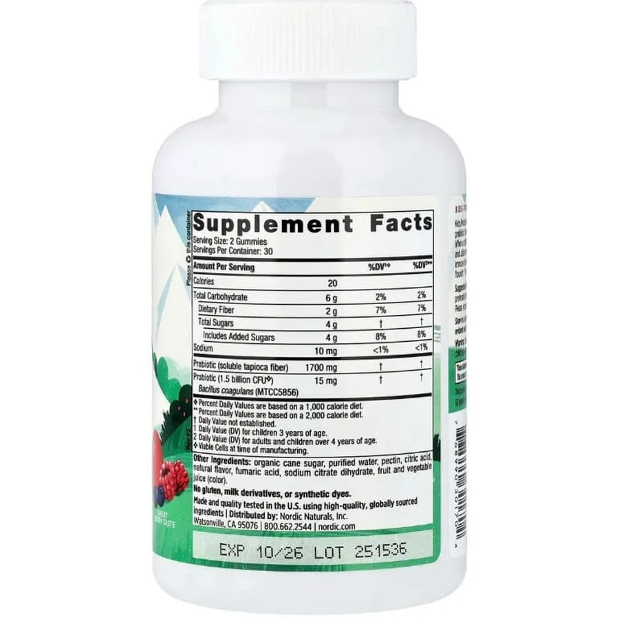 Пробиотики для детей, вкус ягод, Kids Probiotic Gummies, Nordic Naturals, 60 жевательных таблеток: цены и характеристики
