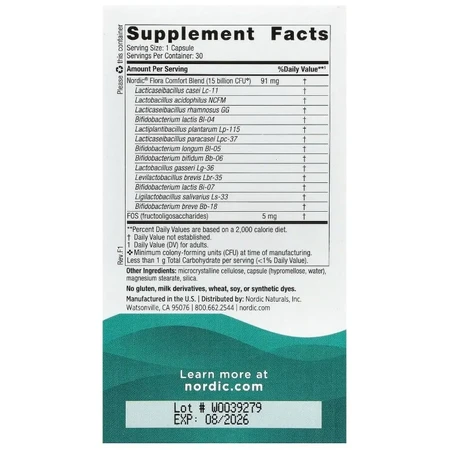Пробиотики, 15 млрд КОЕ, Nordic Flora Probiotic, Comfort, Nordic Naturals, 30 капсул: цены и характеристики