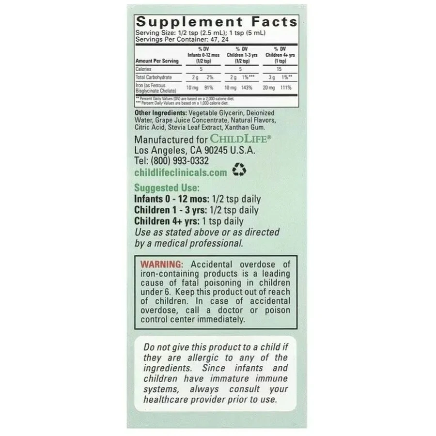Железо жидкое, вкус ягод, Liquid Iron, ChildLife Clinicals, 118 мл: цены и характеристики
