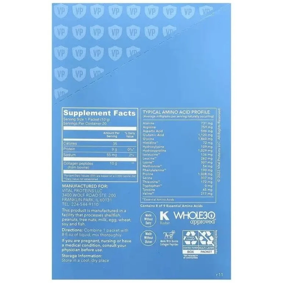 Пептиди колагену без ароматизаторів, 10 г у порції, Collagen Peptides, Vital Proteins, 20 пакетиків: ціни та характеристики