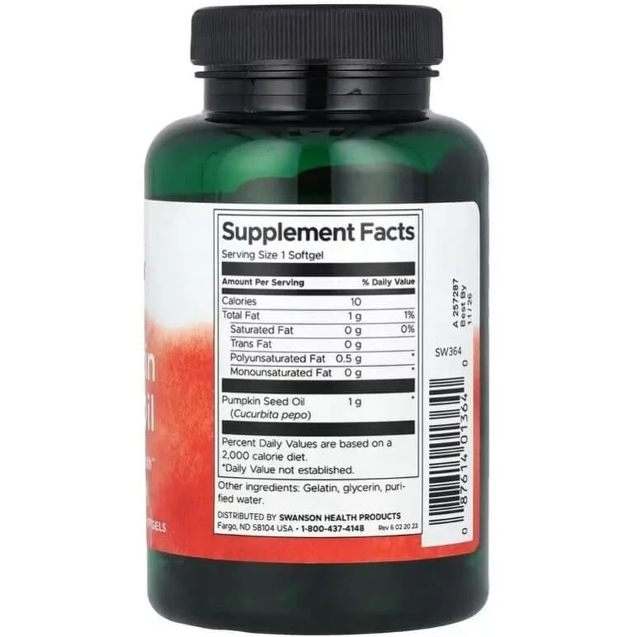 Масло семян тыквы 1000 мг Swanson Pumpkin Seed Oil, 100 гелевых капсул: цены и характеристики