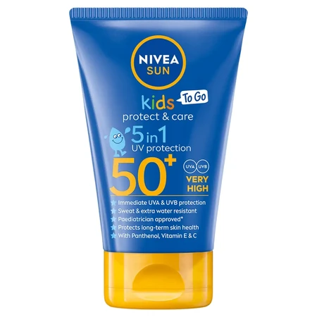 Nivea Sun Kids Protect & Care 5в1, сонцезахисний лосьйон для дітей, SPF 50+, 50 мл + гра Доббл безкоштовно: ціни та характеристики