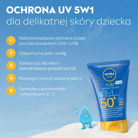 Nivea Sun Kids Protect & Care 5в1, сонцезахисний лосьйон для дітей, SPF 50+, 50 мл + гра Доббл безкоштовно: ціни та характеристики