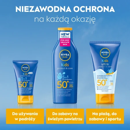 Nivea Sun Kids Protect & Care 5в1, сонцезахисний лосьйон для дітей, SPF 50+, 50 мл + гра Доббл безкоштовно: ціни та характеристики