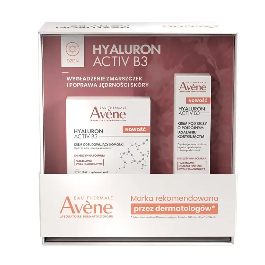 Денний набір Avene Hyaluron Activ B3, крем для відновлення клітин, 50 мл + крем для шкіри навколо очей з потрійною коригуючою дією, 15 мл РОЗБИТА УПАКОВКА: ціни та характеристики