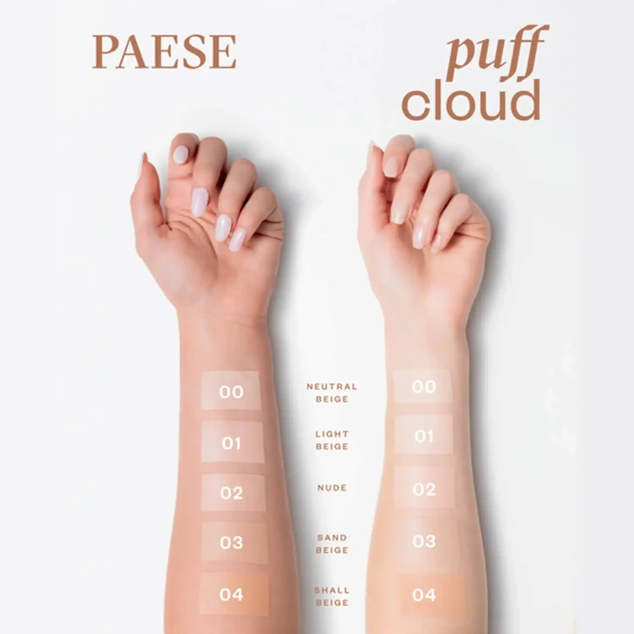 Набір Paese Puff Cloud, пудра для повік, 5,3 г + сатинова тональна основа для обличчя з ефектом розмиття, 04 Shell Beige, SPF 20, 37 мл: ціни та характеристики