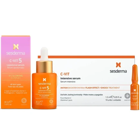 Набір Sesderma C-Vit 5, ліпосомальна сироватка для обличчя, 30 мл + сироватка для обличчя, 1,5 мл х 10 ампул: ціни та характеристики