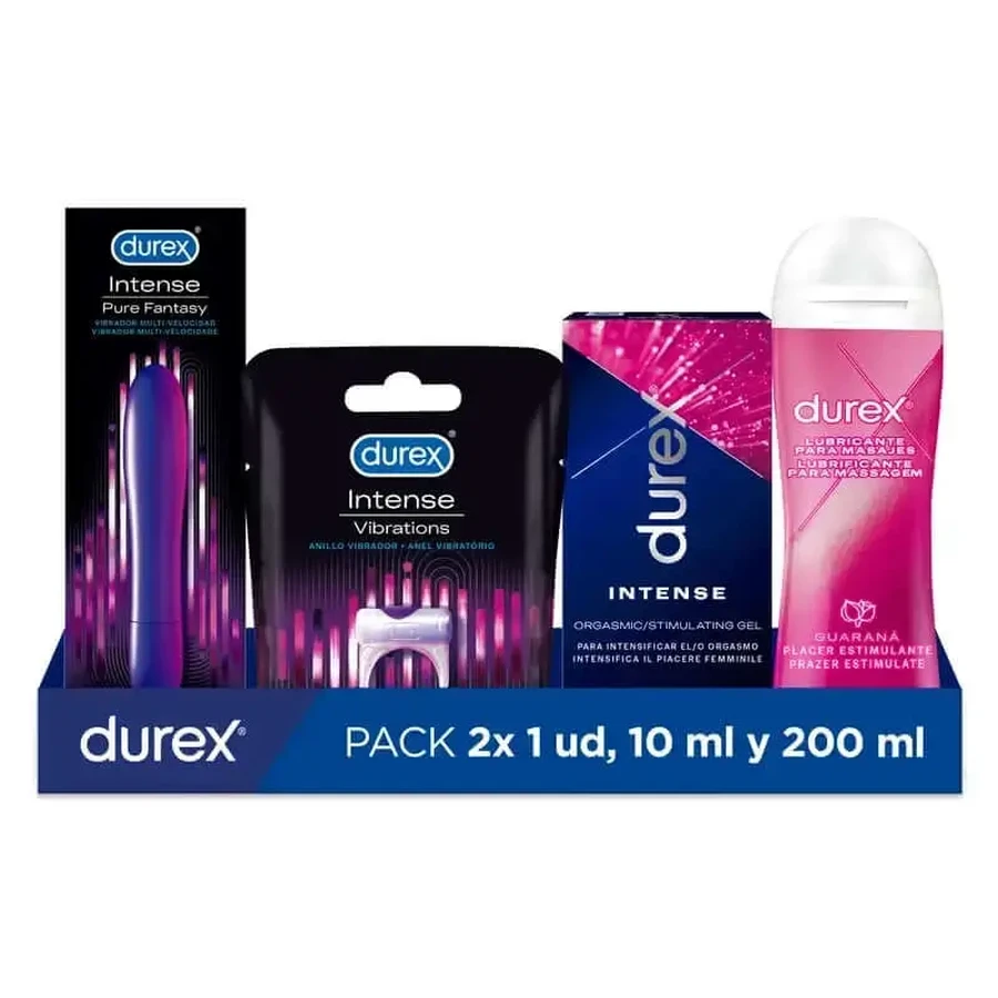Durex Big Pack Intense Інтенсивний оргазмічний вібратор + Інтенсивне вібруюче кільце + Інтенсивний гель + Мастило для масажу Play: ціни та характеристики