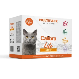 CALIBRA Life, Говядина и Утка, саше беззерновой влажный корм для кошек, (в соусе), мультипак, 85г х 12шт
