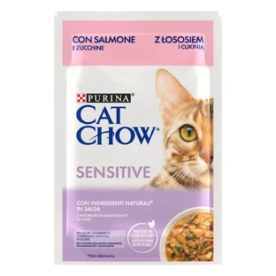 PURINA Cat Chow Sensitive, лосось и тыква, саше влажный корм для кошек, пищеварительная система, (в соусе), 85 г
