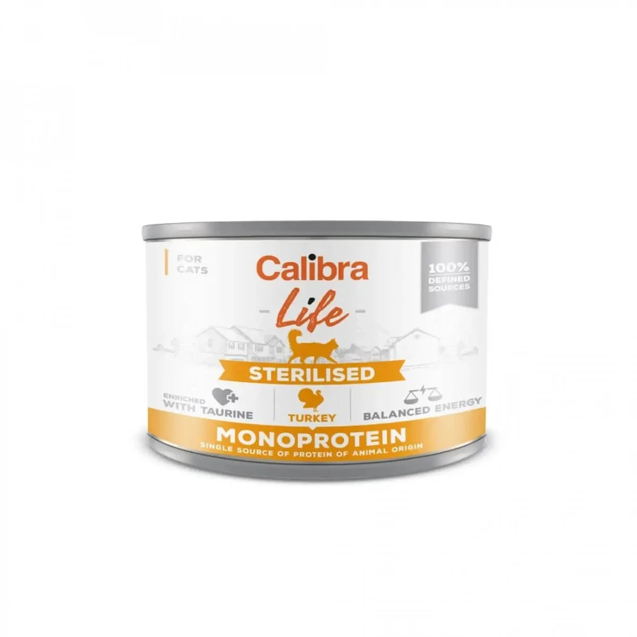 CALIBRA Life Life Sterilised Turkey, Индейка, консервированный однобелковый беззерновой влажный корм для стерилизованных кошек, (паштет), 200 г: цены и характеристики