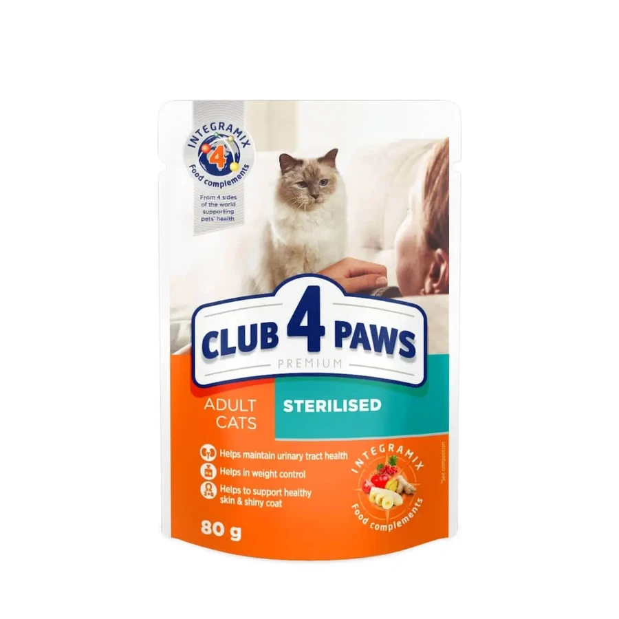 CLUB 4 PAWS Premium Sterilised, Chicken, саше влажный корм для стерилизованных кошек, 80 г: цены и характеристики