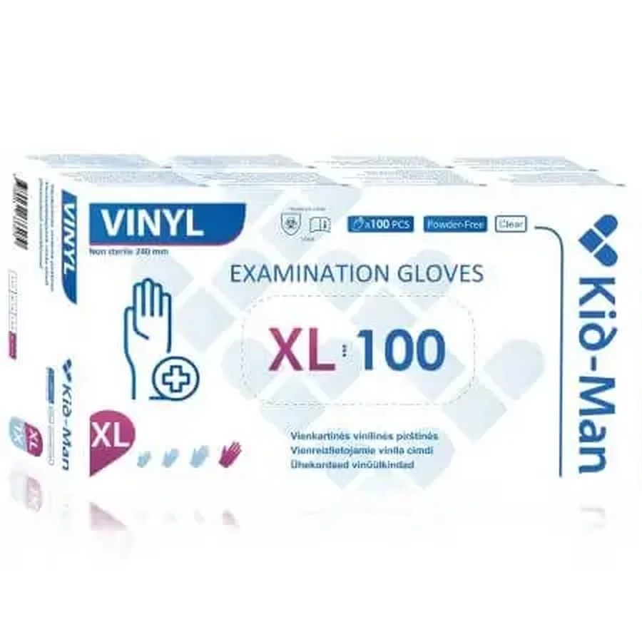 Прозорі одноразові вінілові рукавички, розмір XL, 100 штук, Kid-Man: ціни та характеристики