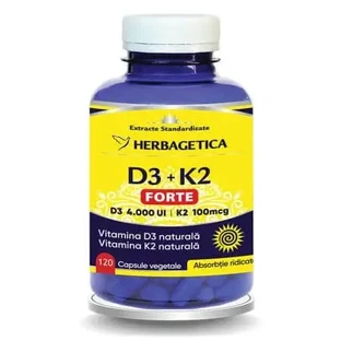 Витамин D3+K2 Forte, 120 капсул, Herbagetica