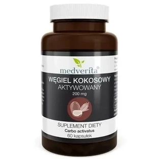 Medverita, активированный кокосовый уголь, 200 мг, 60 капсул