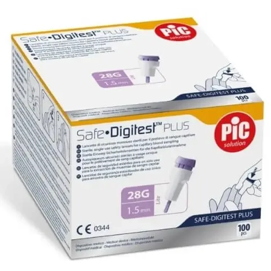 Ланцеты PIC Safe Digitest Plus 28 G x 1,5 мм, 100 штук: цены и характеристики