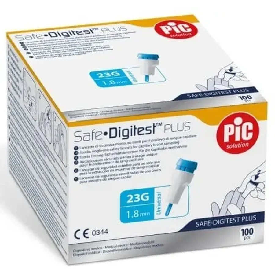 Ланцетні голки PIC Safe Digitest Plus 23 G x 1,8 мм, 100 штук: ціни та характеристики