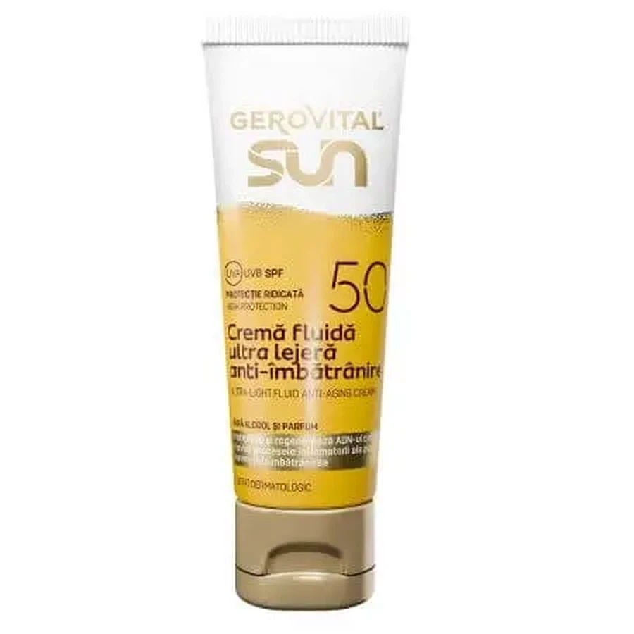 Антивіковий флюїдний крем для обличчя з сонцезахисним фільтром SPF 50, 50 мл, Gerovital: ціни та характеристики