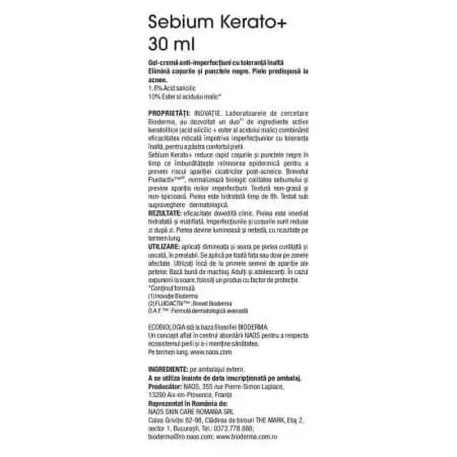 Крем проти прищів з SFP 30 Sebium Kerato+, 30 мл, Bioderma: ціни та характеристики